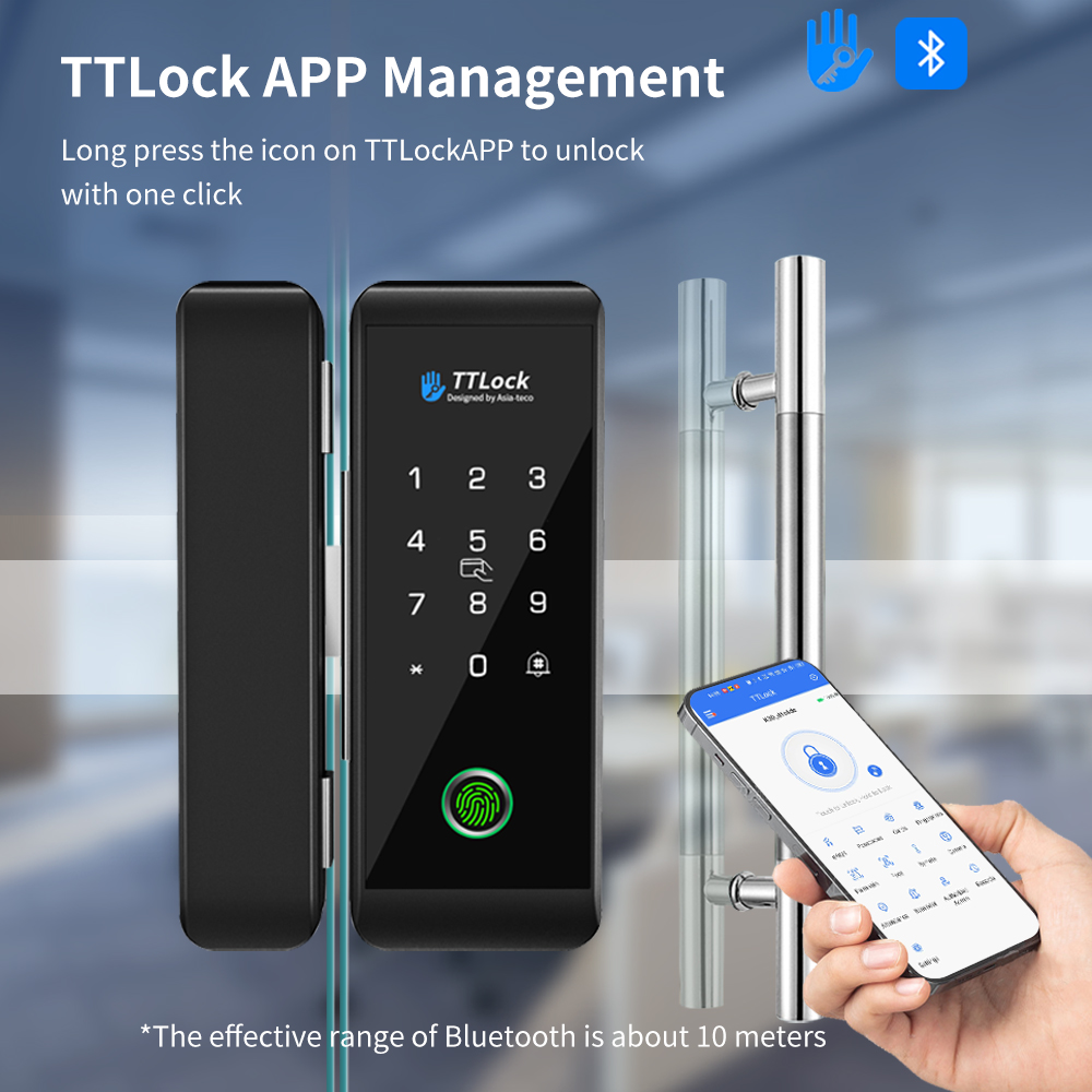 Glass Door Hinge - TTLOCK Smart Glass lock Vingerafdrukherkenning 13,56